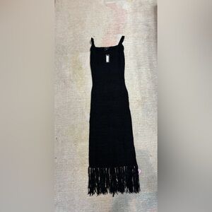 PrettyLittleThing Black Maxi Fringe Knit Dress